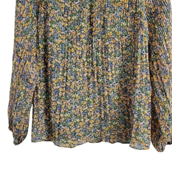 Zara Blouse Small Womens Pleated Chiffon Floral Top Long Sleeve Bloggers‎ Fave - Picture 4 of 12